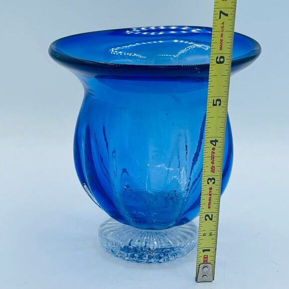 Vintage Cobalt Blue Flared Opening Glass Vase Hurricane Candle Holder Pedestal - Picture 8 of 9
